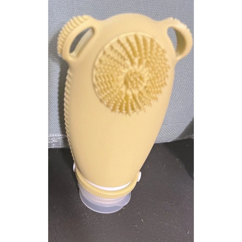 3Pc Silicone TSA Approved Leak Proof Travel Toiletry Bottles With Built In Brush